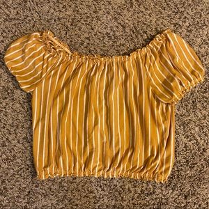 AE Yellow & White Striped Off Shoulder Crop Top